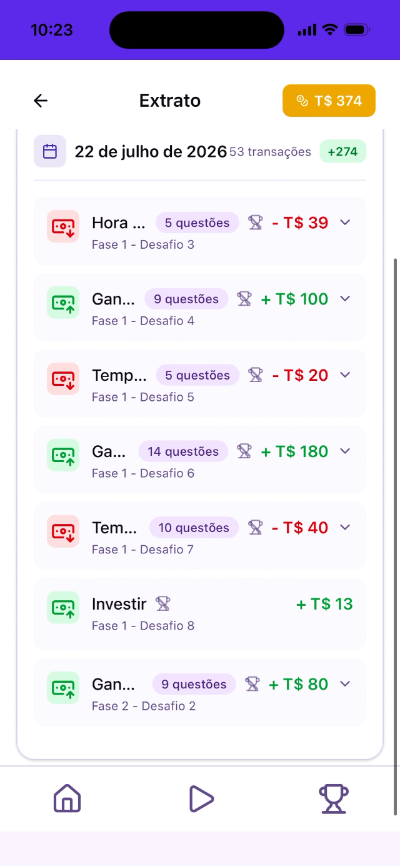 Tela do app: Extrato