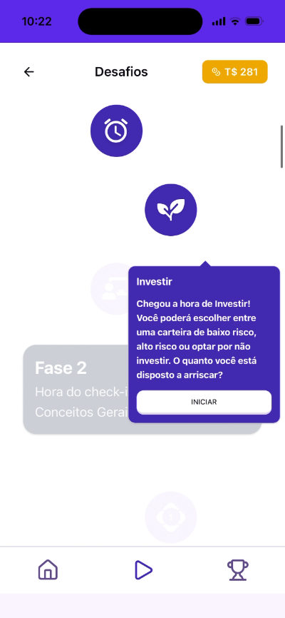 Tela do app: Investimentos