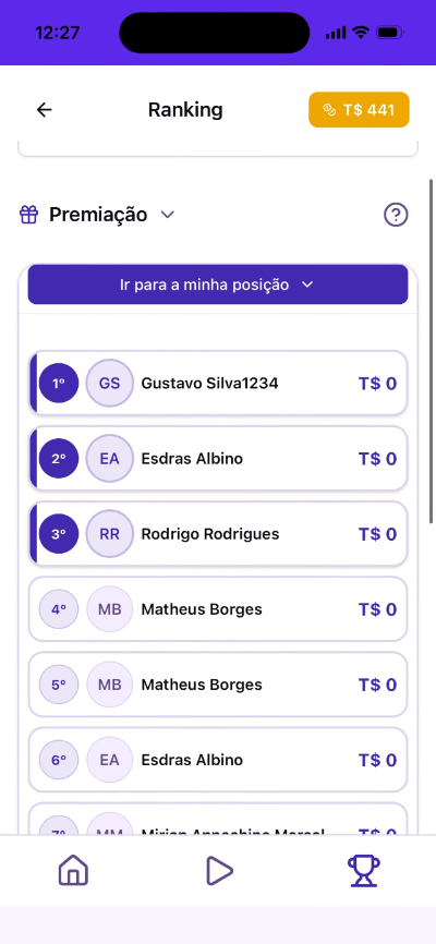 Tela do app: Ranking